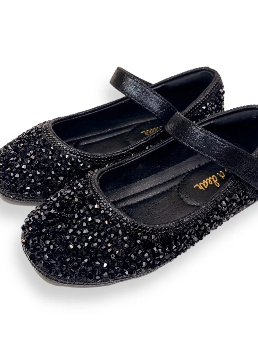 Doe A Dear | Bead Stone Flat Shoes | Black Rhinestone | Size 31